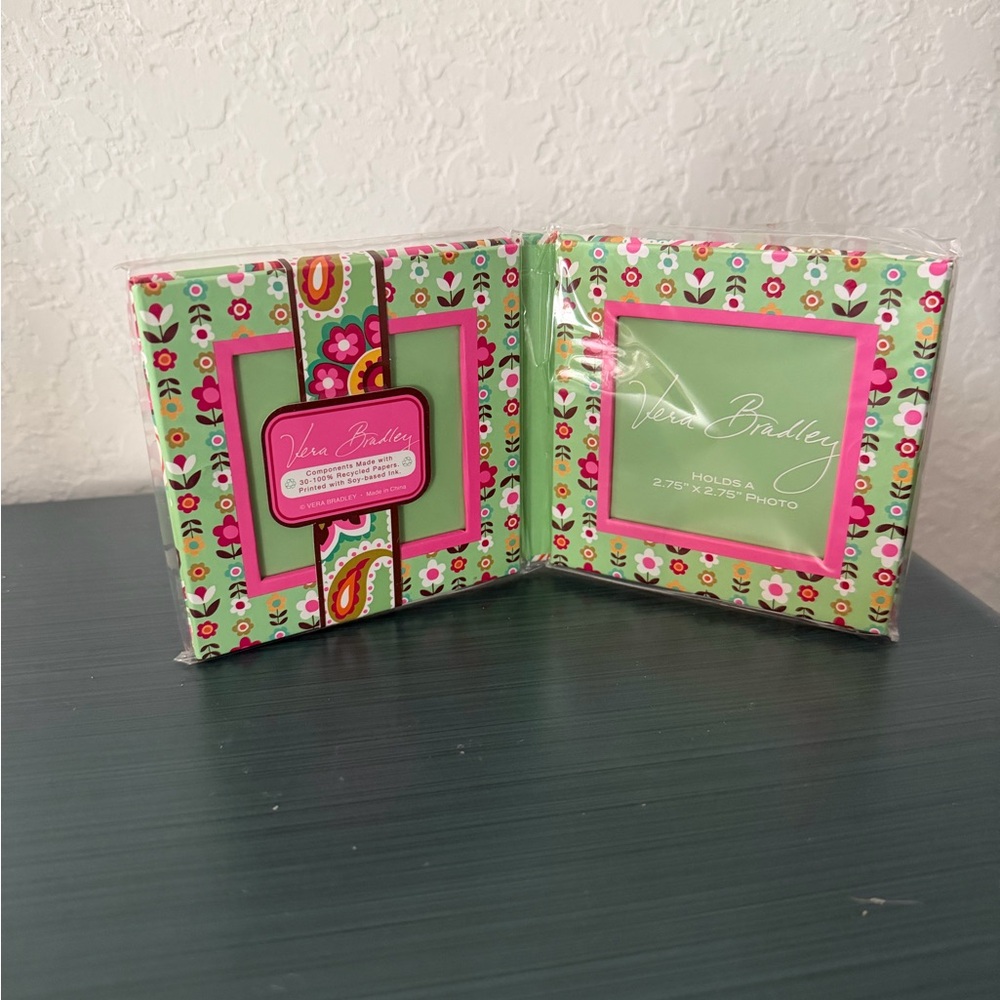 New Vera Bradley Green and Pink Floral Double Photo Frame